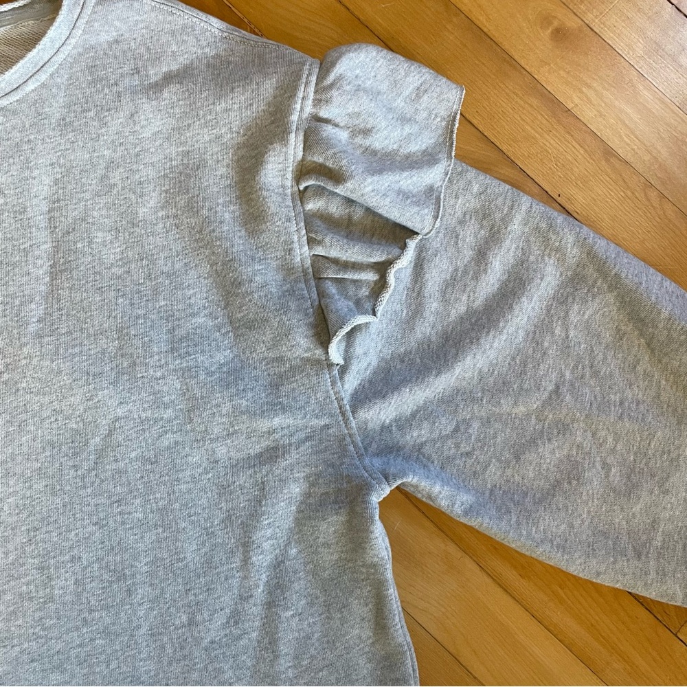 AERIE NWT 2025 Ruffle Sleeve Sweatshirt Raw Edge Neck and Hem Boxy Fit - Picture 4 of 12